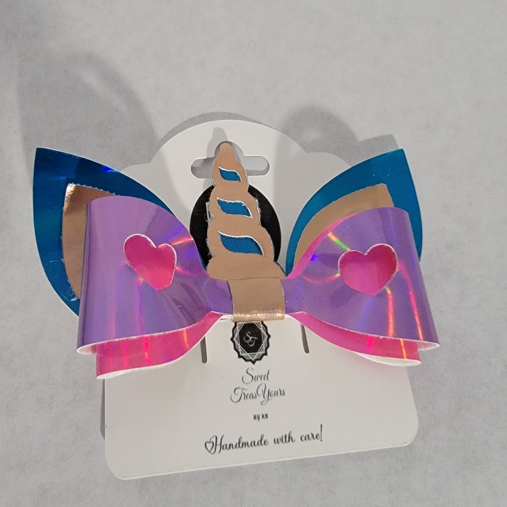 Unicorn Shimmer Faux Leather Hair Bow Clip